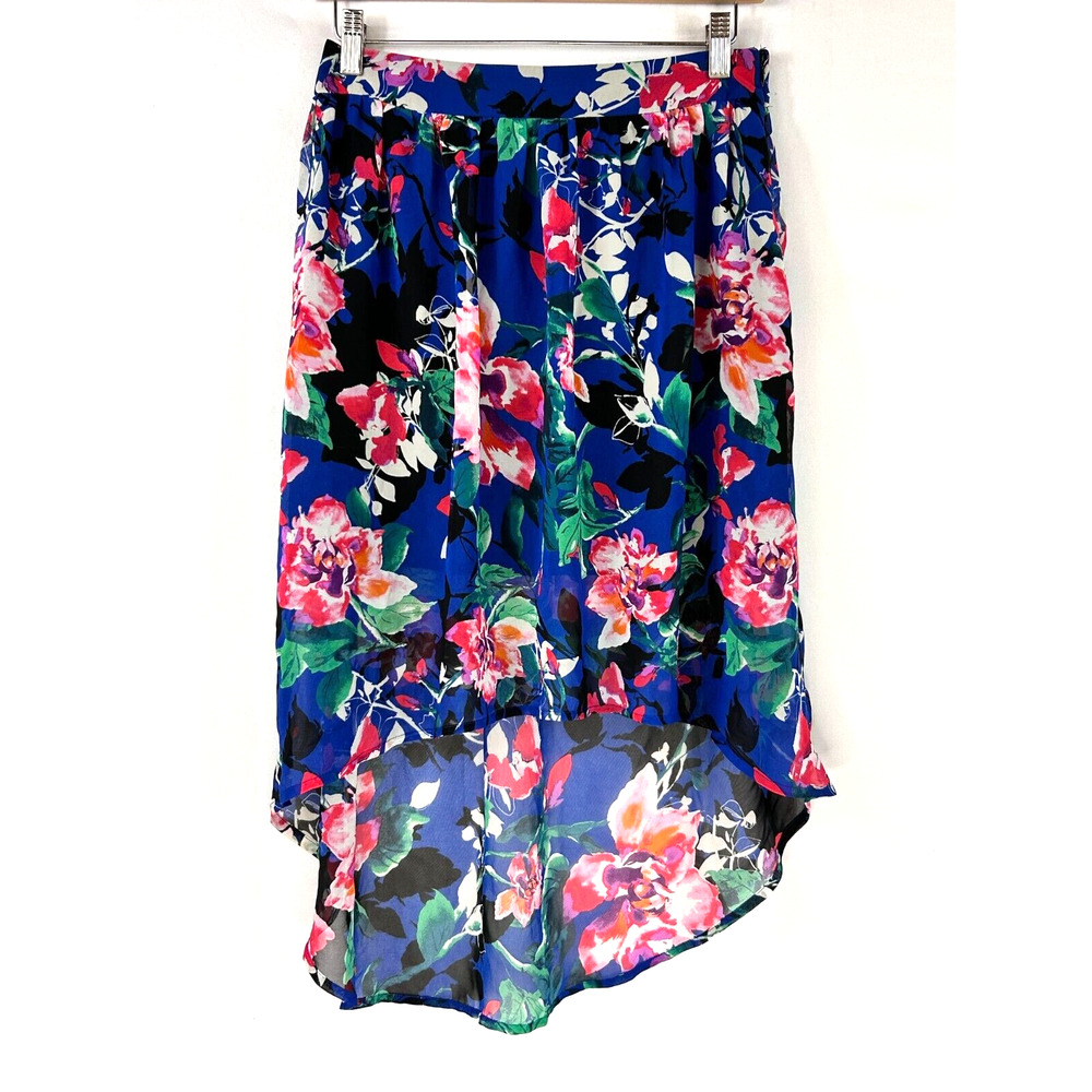 Forever 21 Skirt Womens Medium Blue Floral Print Pleated Long Back Side Zip - Picture 5 of 11